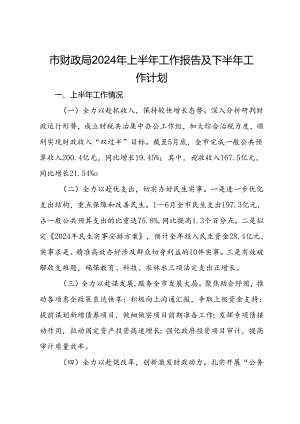 市财政局2024年上半年工作报告及下半年工作计划.docx