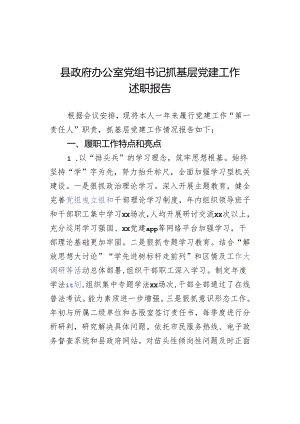 县政府办公室党组书记抓基层党建工作述职报告.docx