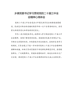 乡镇党委书记学习贯彻党的二十届三中全会精神心得体会 .docx