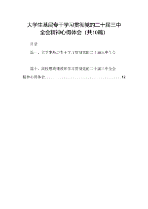 大学生基层专干学习贯彻党的二十届三中全会精神心得体会（共10篇）.docx