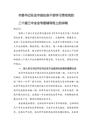 市委书记在全市县处级干部学习贯彻党的二十届三中全会专题辅导班上的讲稿.docx