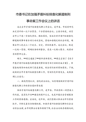 市委书记在加强矛盾纠纷排查化解遏制刑事命案工作会议上的讲话.docx