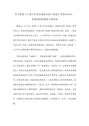 学习贯彻二十届三中全会健全乡镇（街道）职责和权力、资源相匹配制度心得体会.docx