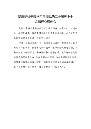 基层纪检干部学习贯彻党的二十届三中全会精神心得体会.docx