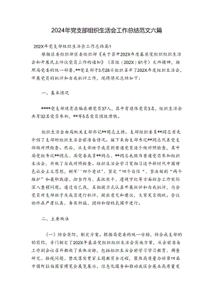 2024年党支部组织生活会工作总结范文六篇.docx