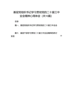 基层党组织书记学习贯彻党的二十届三中全会精神心得体会十篇（精选）.docx