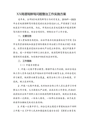 XX局酒驾醉驾问题整治工作实施方案.docx