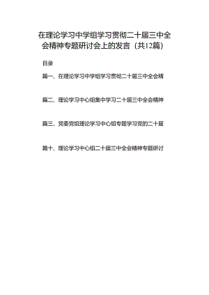 在理论学习中学组学习贯彻二十届三中全会精神专题研讨会上的发言12篇（精选）.docx