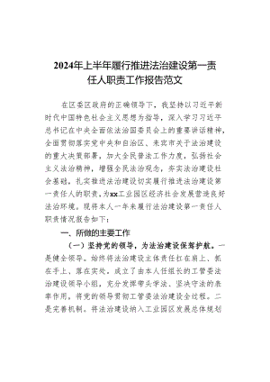 2024年上半年履行推进法治建设第一责任人职责工作报告总结汇报.docx