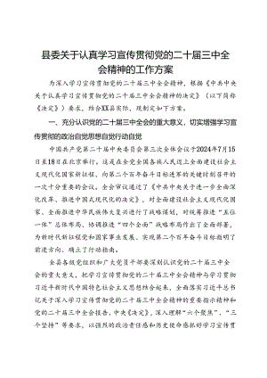 县委关于认真学习宣传贯彻党的二十届三中全会精神的工作方案 .docx