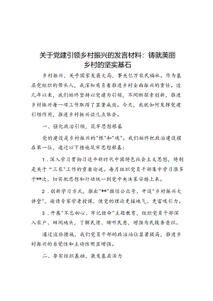 关于党建引领乡村振兴的发言材料：铸就美丽乡村的坚实基石.docx