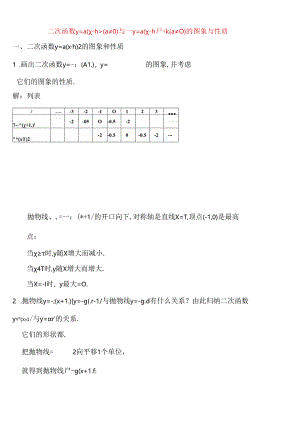 二次函数y=a(x-h)（a≠0）与y=a(x-h)+k(a≠0)的图象与性质测试题.docx