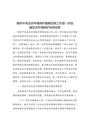 做好中央生态环境保护督察后续工作进一步加强生态环境保护总体安排.docx