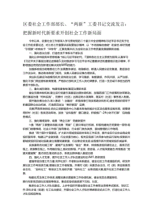 区委社会工作部部长、“两新“工委书记交流发言：把握新时代新要求 开创社会工作新局面.docx