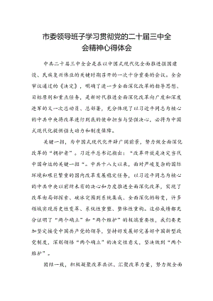 市委领导班子学习贯彻党的二十届三中全会精神心得体会.docx
