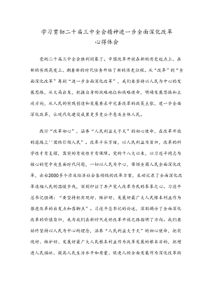 学习贯彻二十届三中全会精神进一步全面深化改革心得体会.docx