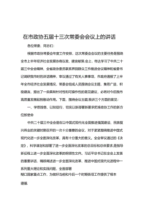 在市政协五届十三次常委会会议上的讲话.docx