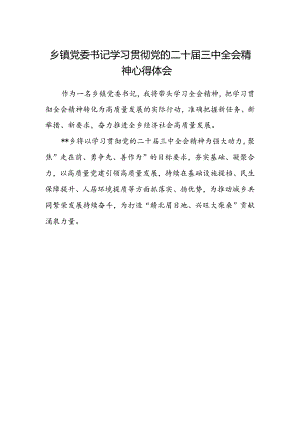 乡镇党委书记学习贯彻党的二十届三中全会精神心得体会 .docx