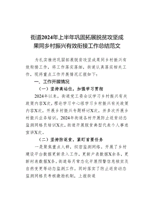 2024年上半年巩固拓展脱贫攻坚成果同乡村振兴有效衔接工作总结汇报报告.docx