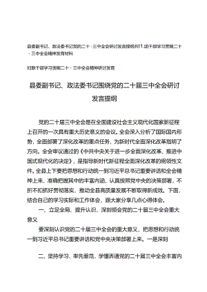 县委副书记、政法委书记、共青团干部、妇联干部围绕党的二十届三中全会研讨发言提纲.docx