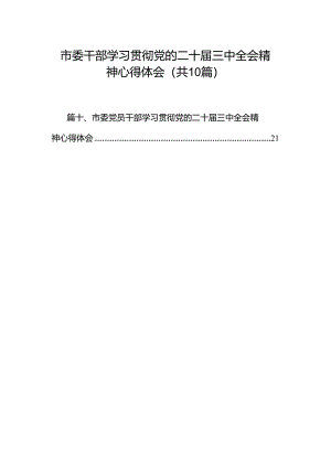 市委干部学习贯彻党的二十届三中全会精神心得体会10篇（详细版）.docx