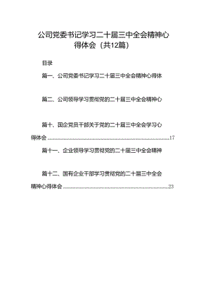 公司党委书记学习二十届三中全会精神心得体会12篇（精选）.docx