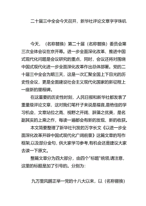 二十届三中全会今天召开新华社评论文章字字珠玑.docx