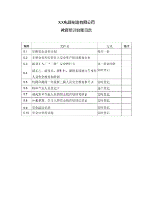 XX电器制造有限公司教育培训台账目录（2024年）.docx