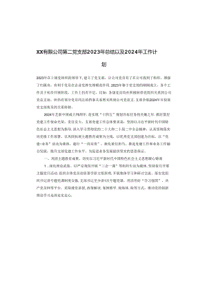 XX有限公司第二党支部2023年总结以及2024年工作计划.docx