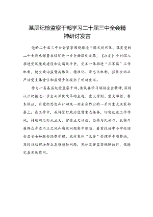 基层纪检监察干部学习二十届三中全会精神研讨发言.docx