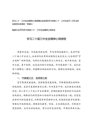3篇 2024年领导学习党的二十届三中全会精神心得体会感悟、交流发言.docx