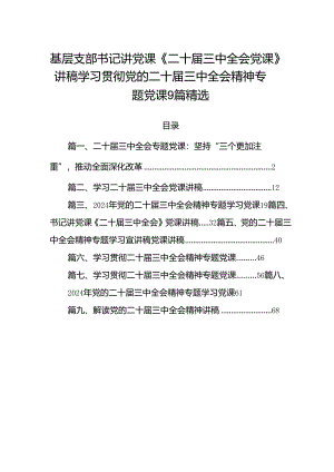 基层支部书记讲党课《二十届三中全会党课》讲稿学习贯彻党的二十届三中全会精神专题党课9篇精选.docx