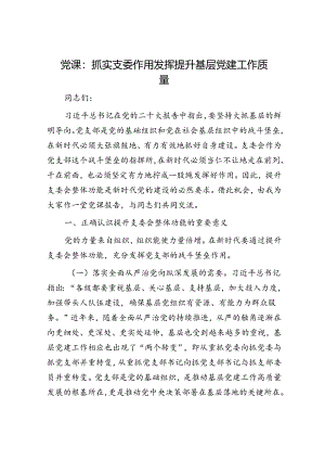 党课：抓实支委作用发挥 提升基层党建工作质量.docx