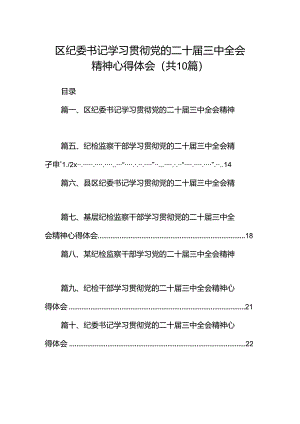 区纪委书记学习贯彻党的二十届三中全会精神心得体会（共10篇）.docx