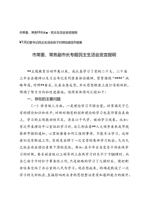2篇 市常委、常务副市长专题民主生活会发言提纲+乡镇纪委书记民主生活会班子对照检查发言提纲.docx