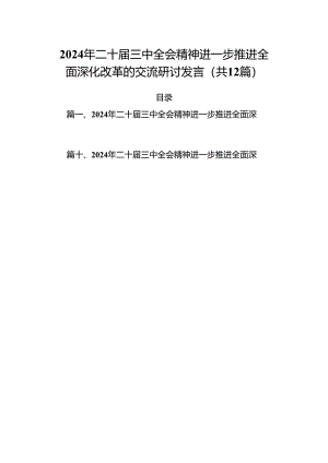 2024年二十届三中全会精神进一步推进全面深化改革的交流研讨发言12篇供参考.docx