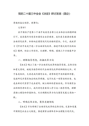国企党员干部职工学习党的二十届三中全会《决定》研讨交流发言心得体会.docx