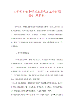 关于党支部书记抓基层党建工作述职报告（最新版）.docx