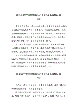 国有企业职工学习贯彻党的二十届三中全会精神心得体会8篇（最新版）.docx
