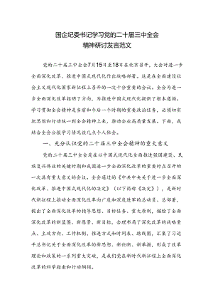 国企纪委书记学习党的二十届三中全会精神研讨发言范文.docx