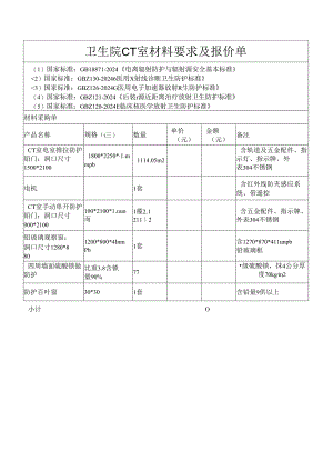 卫生院CT室材料要求及报价单.docx