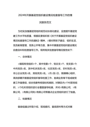 2024年开展基层党组织建设情况检查督导工作的情况报告范文3篇.docx