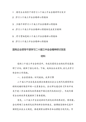 六篇：学习二十届三中全会精神心得感悟交流发言提纲范文.docx