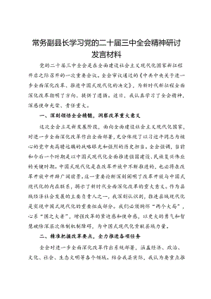 常务副县长学习党的二十届三中全会精神研讨发言材料.docx