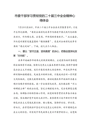 市委干部学习贯彻党的二十届三中全会精神心得体会 .docx