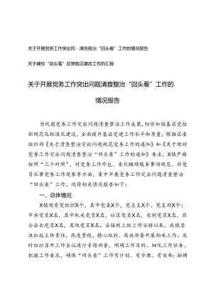 2篇 关于开展党务工作突出问题清查整治“回头看”工作的情况报告+巡视“回头看”反馈意见整改工作的汇报.docx