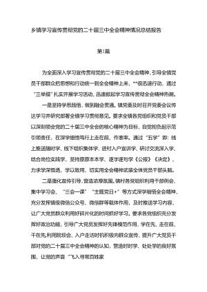 乡镇学习宣传贯彻党的二十届三中全会精神情况总结报告2篇.docx