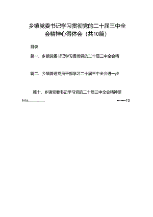乡镇党委书记学习贯彻党的二十届三中全会精神心得体会（共10篇）汇编.docx