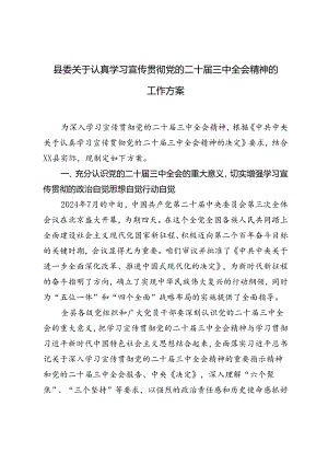 3篇 2024年县委关于认真学习宣传贯彻党的二十届三中全会精神的工作方案.docx