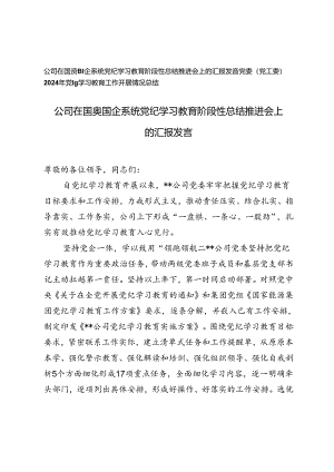 在国资国企系统党纪学习教育阶段性总结推进会上的汇报发言+2024年党纪学习教育工作开展情况总结.docx